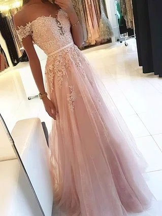 A-line Off-the-shoulder Tulle Floor-length Appliques Lace Prom Dresses #Favs020106470 A-line Off-the-shoulder Tulle Floor-length Appliques Lace Prom Dresses #Favs020106470