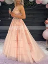 Princess Halter Tulle Sweep Train Beading Prom Dresses #Favs020106641