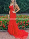 Trumpet/Mermaid Square Neckline Tulle Sweep Train Beading Prom Dresses #Favs020106643