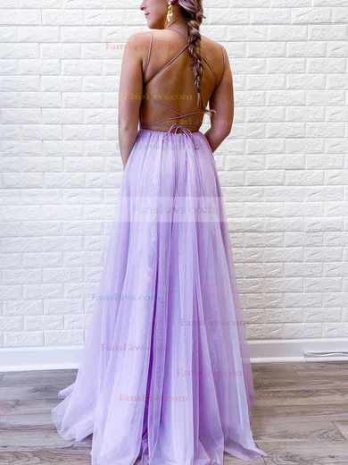 A-line Square Neckline Tulle Sweep Train Beading Prom Dresses #Favs020106682