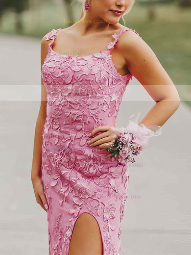 Sheath/Column Square Neckline Tulle Sweep Train Appliques Lace Prom Dresses #Favs020106726