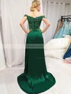 A-line Off-the-shoulder Silk-like Satin Sweep Train Beading Prom Dresses #Favs020106730