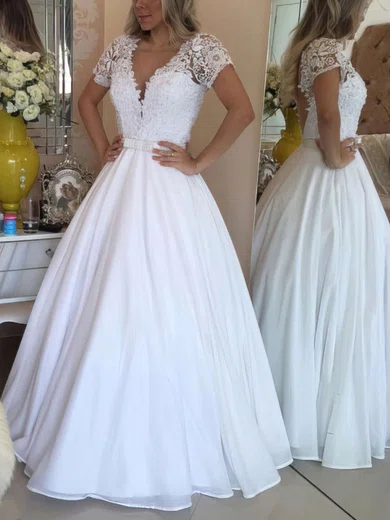 Princess V-neck Chiffon Floor-length Beading Prom Dresses #Favs020103257