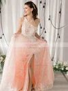 A-line One Shoulder Tulle Floor-length Beading Prom Dresses #Favs020106759