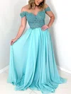 A-line Scoop Neck Chiffon Sweep Train Beading Prom Dresses #Favs020106760