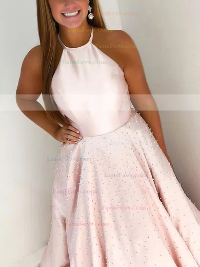 Ball Gown Scoop Neck Satin Sweep Train Beading Prom Dresses #Favs020106767