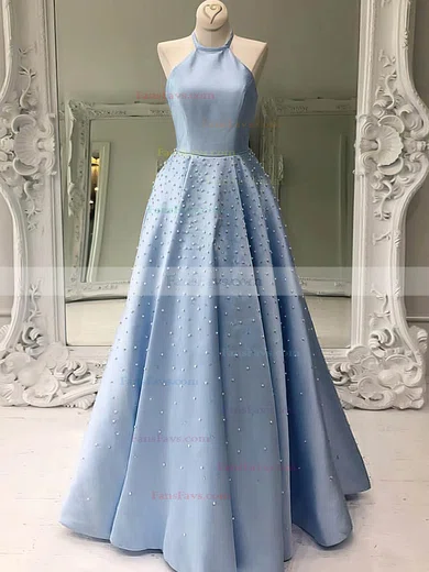 Ball Gown Scoop Neck Satin Sweep Train Beading Prom Dresses #Favs020106767