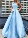 Ball Gown Scoop Neck Satin Sweep Train Beading Prom Dresses #Favs020106767