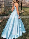 Ball Gown Scoop Neck Satin Sweep Train Beading Prom Dresses #Favs020106767
