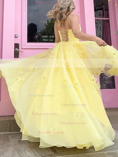 A-line Square Neckline Satin Organza Floor-length Flower(s) Prom Dresses #Favs020106783