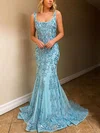 Trumpet/Mermaid Square Neckline Tulle Sweep Train Beading Prom Dresses #Favs020106785