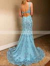 Trumpet/Mermaid Square Neckline Tulle Sweep Train Beading Prom Dresses #Favs020106785