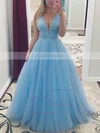 A-line V-neck Tulle Floor-length Beading Prom Dresses #Favs020106828