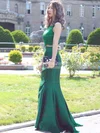 Trumpet/Mermaid Scoop Neck Lace Satin Sweep Train Beading Prom Dresses #Favs020103296