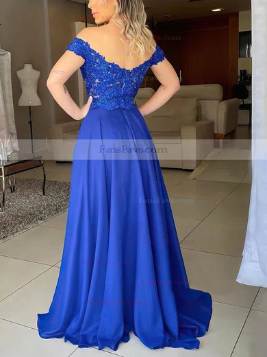 A-line Off-the-shoulder Chiffon Sweep Train Beading Prom Dresses #Favs020106860