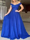 A-line Off-the-shoulder Chiffon Sweep Train Beading Prom Dresses #Favs020106860