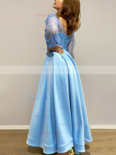 A-line Scoop Neck Satin Ankle-length Split Front Prom Dresses #Favs020106862