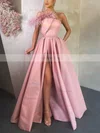 A-line Strapless Satin Sweep Train Sashes / Ribbons Prom Dresses #Favs020106878