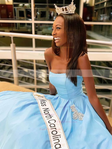 Ball Gown Strapless Silk-like Satin Ankle-length Beading Prom Dresses #Favs020106883