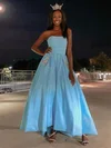 Ball Gown Strapless Silk-like Satin Ankle-length Beading Prom Dresses #Favs020106883