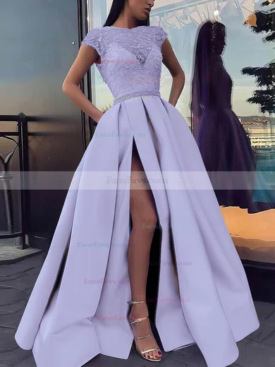 Ball Gown Scoop Neck Satin Sweep Train Beading Prom Dresses #Favs020106885