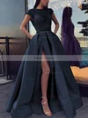 Ball Gown Scoop Neck Satin Sweep Train Beading Prom Dresses #Favs020106885
