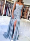A-line Sweetheart Chiffon Sweep Train Beading Prom Dresses #Favs020106902
