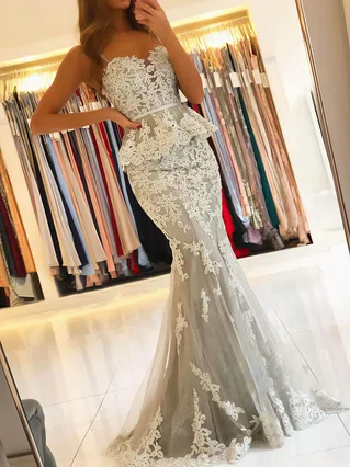 Trumpet/Mermaid Sweetheart Tulle Sweep Train Appliques Lace Prom Dresses #Favs020106914 Trumpet/Mermaid Sweetheart Tulle Sweep Train Appliques Lace Prom Dresses #Favs020106914