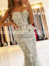 Trumpet/Mermaid Sweetheart Tulle Sweep Train Appliques Lace Prom Dresses #Favs020106914
