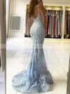 Trumpet/Mermaid V-neck Tulle Sweep Train Beading Prom Dresses #Favs020106927