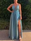 A-line V-neck Glitter Floor-length Sashes / Ribbons Prom Dresses #Favs020106642