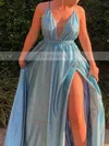 A-line V-neck Glitter Floor-length Sashes / Ribbons Prom Dresses #Favs020106642