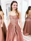A-line Square Neckline Glitter Floor-length Split Front Prom Dresses #Favs020106655