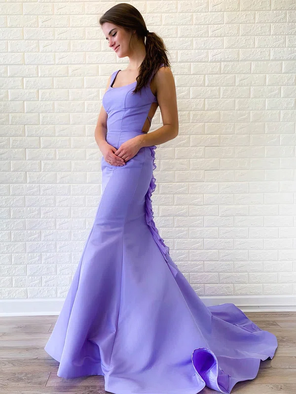 Trumpet/Mermaid Square Neckline Satin Sweep Train Ruffles Prom Dresses #Favs020106669