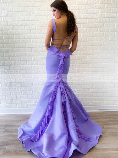 Trumpet/Mermaid Square Neckline Satin Sweep Train Ruffles Prom Dresses #Favs020106669