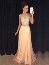 A-line Scoop Neck Tulle Chiffon Sweep Train Beading Prom Dresses #Favs020103435