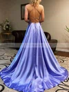 A-line V-neck Silk-like Satin Sweep Train Split Front Prom Dresses #Favs020106673