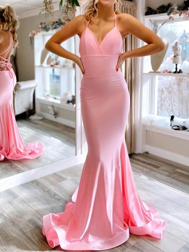 Trumpet/Mermaid V-neck Jersey Sweep Train Prom Dresses #Favs020106694