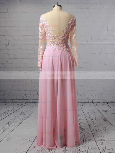 A-line Scoop Neck Chiffon Floor-length Appliques Lace Prom Dresses #Favs020103456