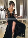 A-line Scoop Neck Chiffon Floor-length Appliques Lace Prom Dresses #Favs020103456