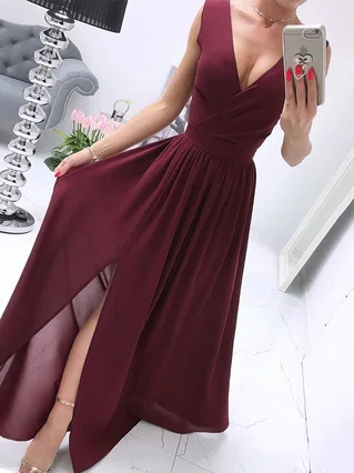 A-line V-neck Chiffon Floor-length Ruffles Prom Dresses #Favs020106708 A-line V-neck Chiffon Floor-length Ruffles Prom Dresses #Favs020106708