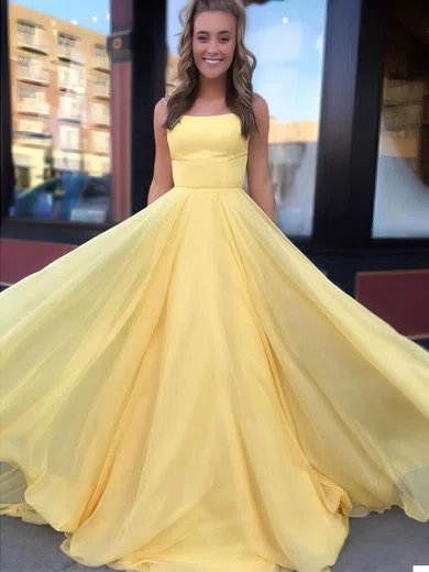 A-line Square Neckline Chiffon Sweep Train Prom Dresses #Favs020106715