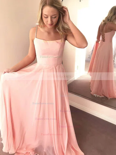 A-line Square Neckline Chiffon Sweep Train Prom Dresses #Favs020106715