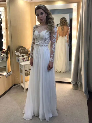 A-line Scoop Neck Chiffon Floor-length Appliques Lace Prom Dresses #Favs020103465 A-line Scoop Neck Chiffon Floor-length Appliques Lace Prom Dresses #Favs020103465