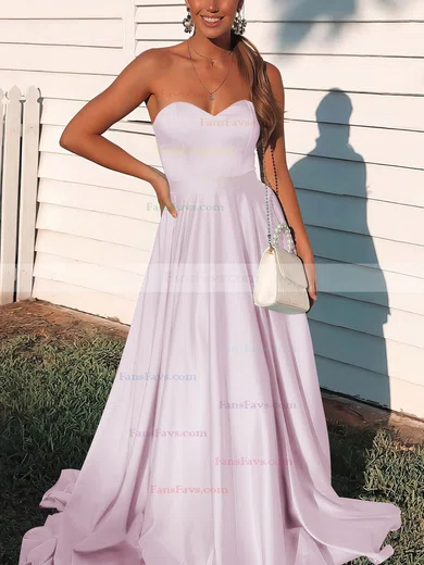 A-line Sweetheart Satin Sweep Train Prom Dresses #Favs020106736