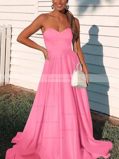 A-line Sweetheart Satin Sweep Train Prom Dresses #Favs020106736
