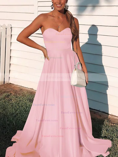 A-line Sweetheart Satin Sweep Train Prom Dresses #Favs020106736