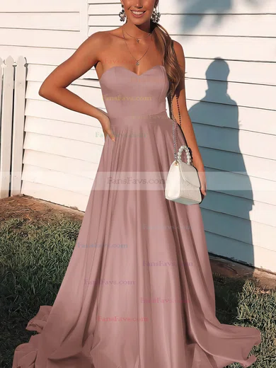 A-line Sweetheart Satin Sweep Train Prom Dresses #Favs020106736