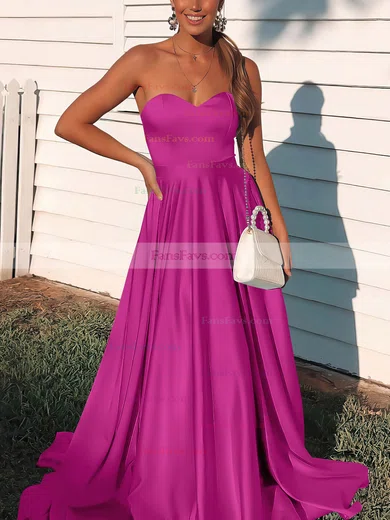 A-line Sweetheart Satin Sweep Train Prom Dresses #Favs020106736