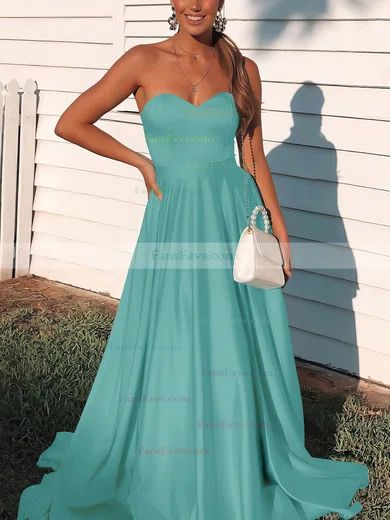 A-line Sweetheart Satin Sweep Train Prom Dresses #Favs020106736